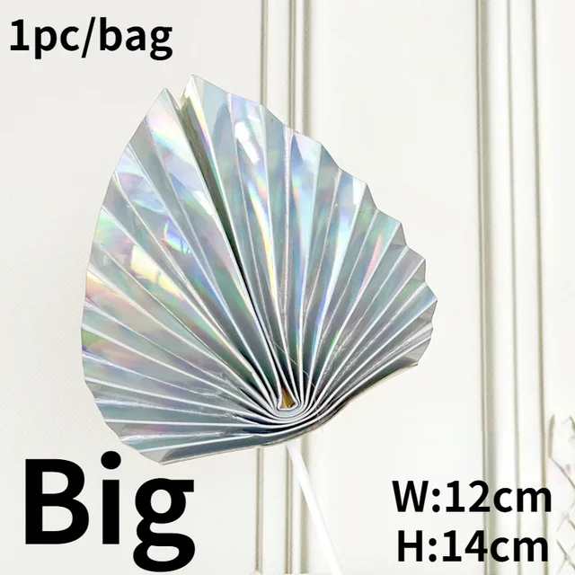 Palm Spear Cake Topper Happy Birthday Palm Leaf Decoration Cake Decorating Wedding Baking Dessert Table Party Favors Mirror-Silver-Big