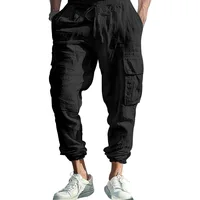 Pantalon ample à cordon de serrage en coton et lin, attache multi-poches, pieds noués, monochromatique, transfrontalier, Amazon 3