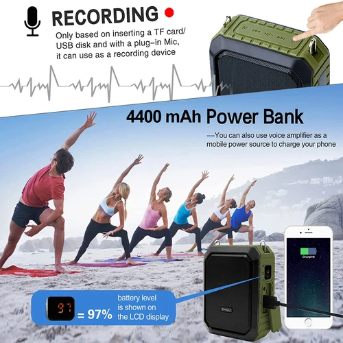 SHIDU M800 18W 휴대용 무선 음성 증폭기 교사 UHF 마이크 방수 블루투스 스피커 as 4400mAh 보조베터리 4
