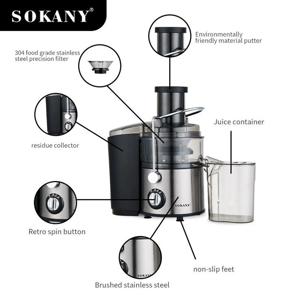Houselin 4-in-1 Juicer, Fast Pulping of Whole Fruits and Vegetables, Easy To Clean, Centrifugal Extractor, Non-slip Feet 5