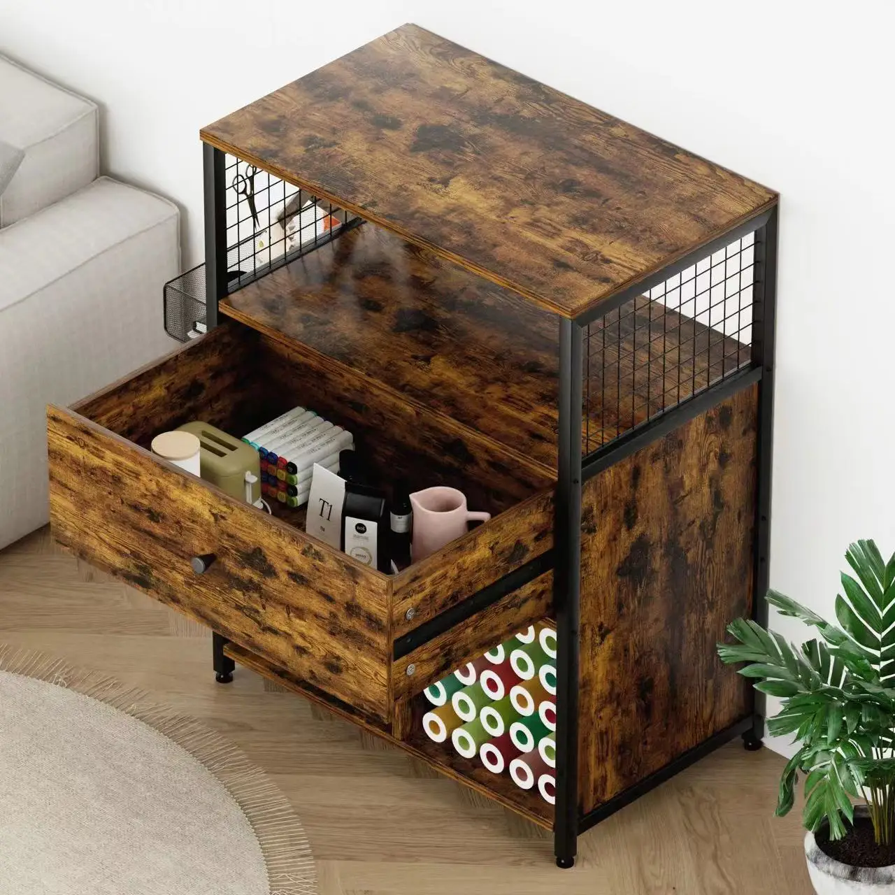 Craft Organization and Storage Cabinet Compatible with Cricut Machines Crafting Cabinet with Drawer & 25 Vinyl Roll Holder 5