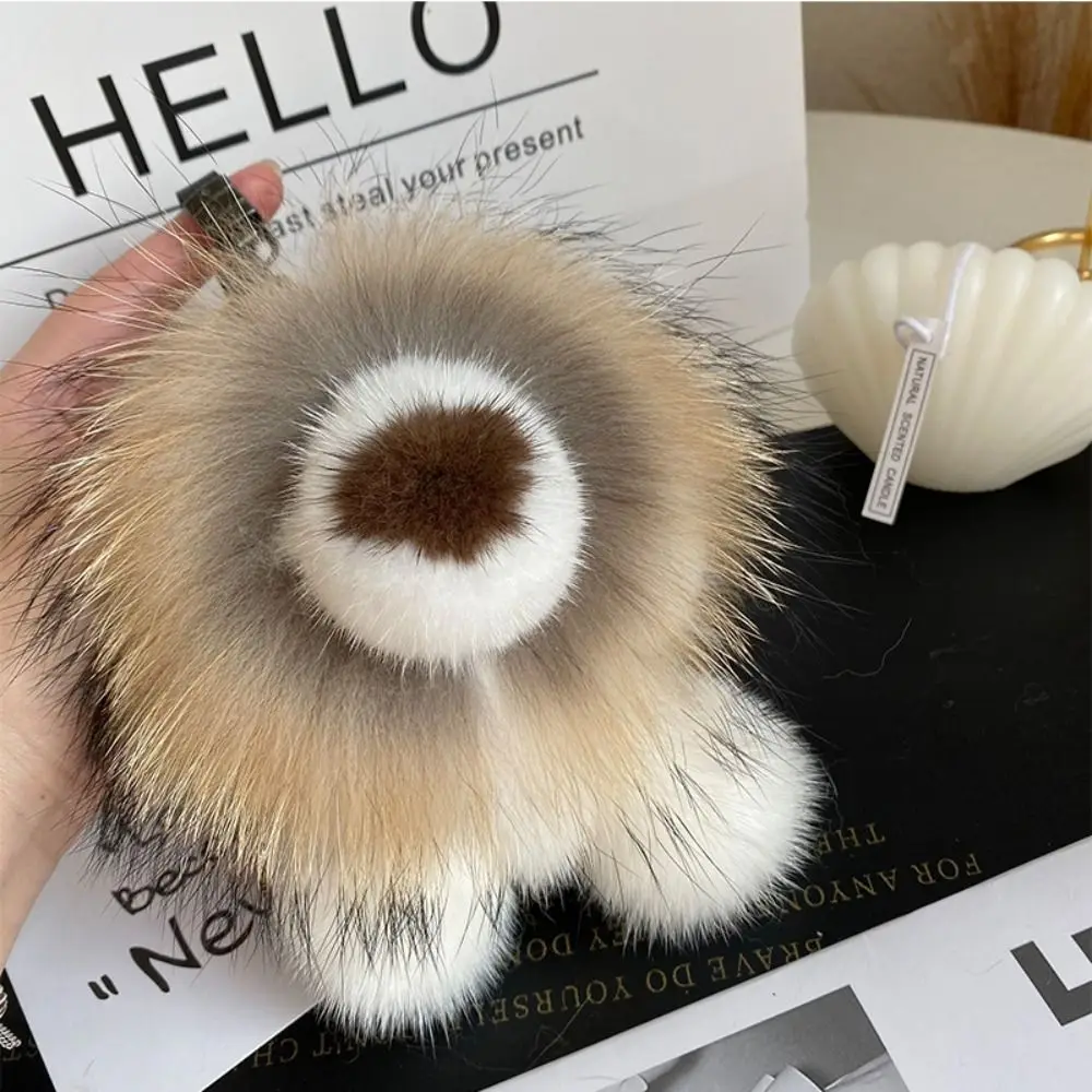 Mink Fur Lion Plush Pendant Stuffed with Tail Plush Lion Keychain Soft Ornaments Cute Animal Keychain Friends Birthday Gifts