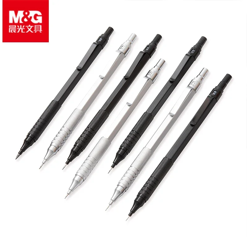 M&G Metal Mechanical Pencil Set with Refills Black Silver 0.3,0.5,0.7,0.9mm Art Drawing Sketch 2B Pencils Student Writing Tools 2