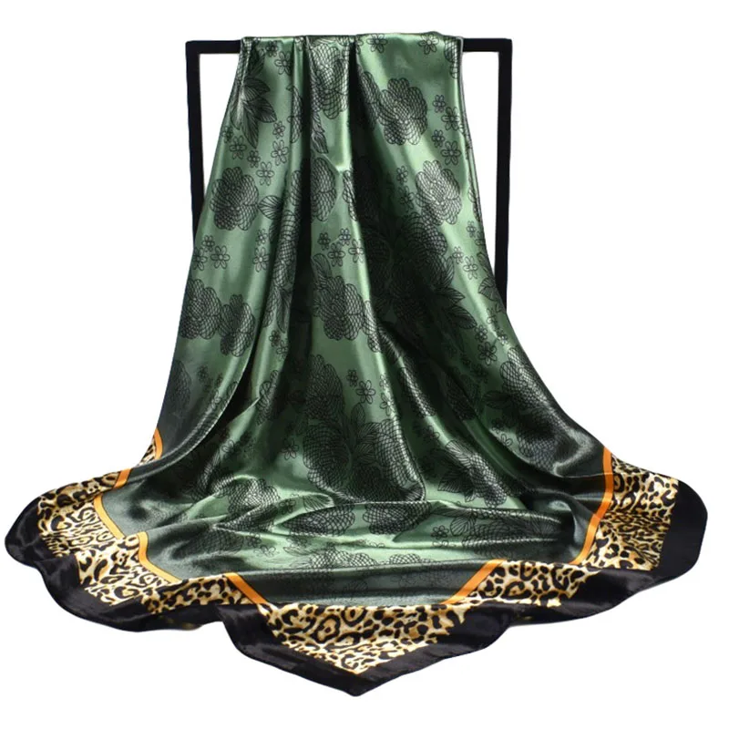

New Emerald Green Silk Scarf Women High-end Classic Printed Square Scarves 90*90cm Fashion Accessories Headscarves Hijabs