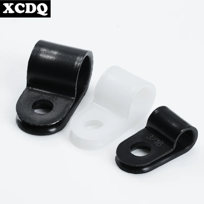 Cable Clips 100pcs White R Shape Screw Fixing Nylon PA66 Plastic Desk Office Electric Wire Holder Fastener Management