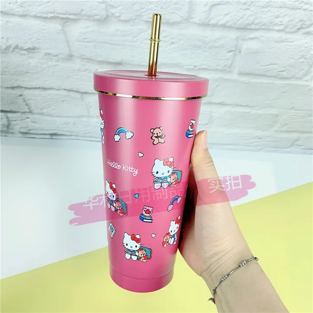 Sanrio Hello Kitty Tumbler With Straw Cup 480ml Coffee Student High Value  Straw Adult Small Fresh Straight Drinking Office Cup - Straw Cup -  AliExpress