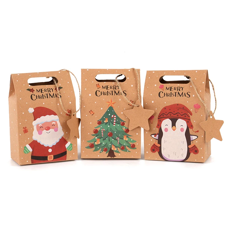6pcs Merry Christmas Candy Gift Box with Tag Kraft Paper Cookies Gift Packing Bags 2023 Xmas Party Home Decoration New Year 2024