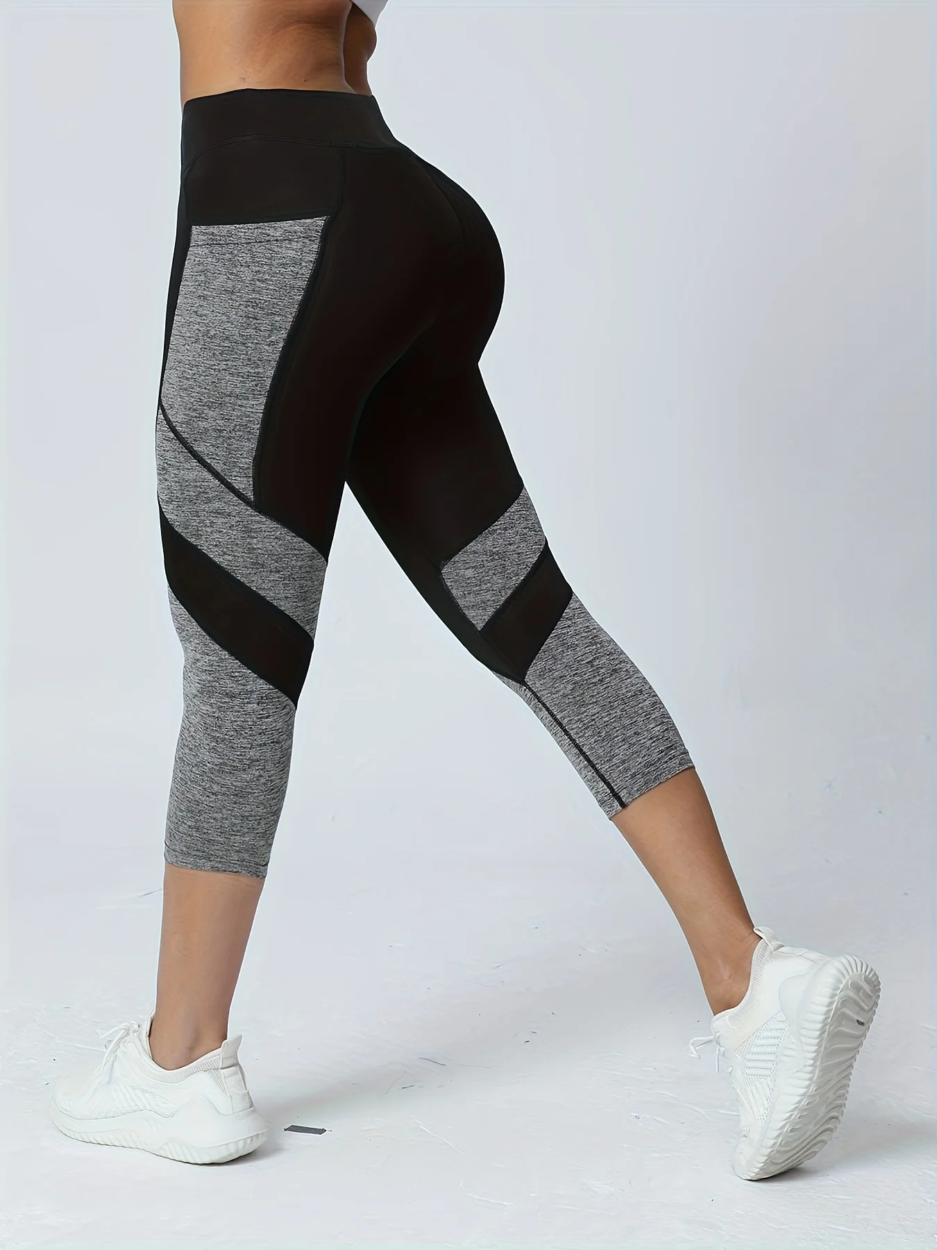 Women's Patchwork Pocket High Waist Yoga Pants Capri Leggings Tummy Tuck Sweatpants 4