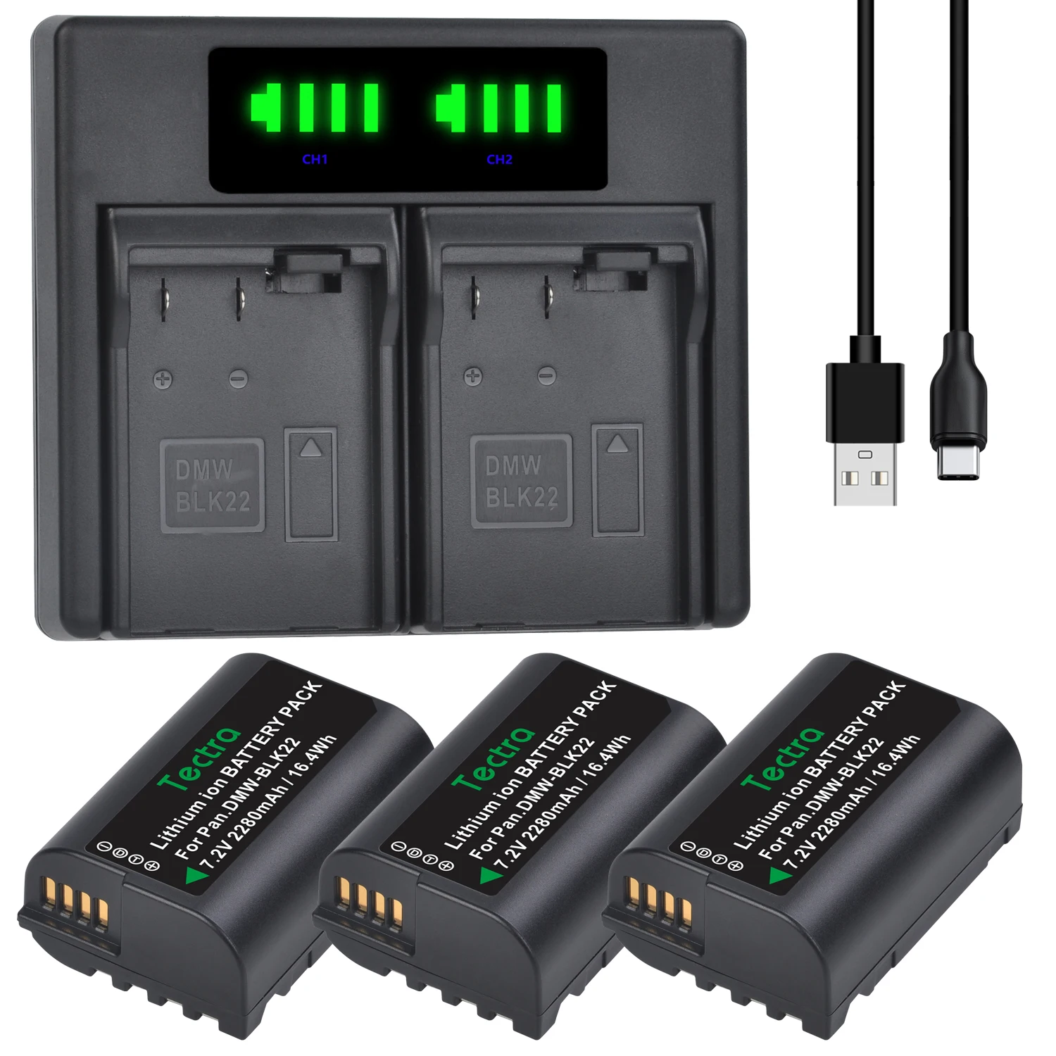 2280Mah Batteria Ricaricabile Dmw-Blk22 E Doppio Caricatore Led Per Panasonic Lumix Dc-S5,Dc-S5Ii,Dc-S5Iix,Dc-S5Kk,Gh5 Ii,Gh6,S5M2,S5M2X