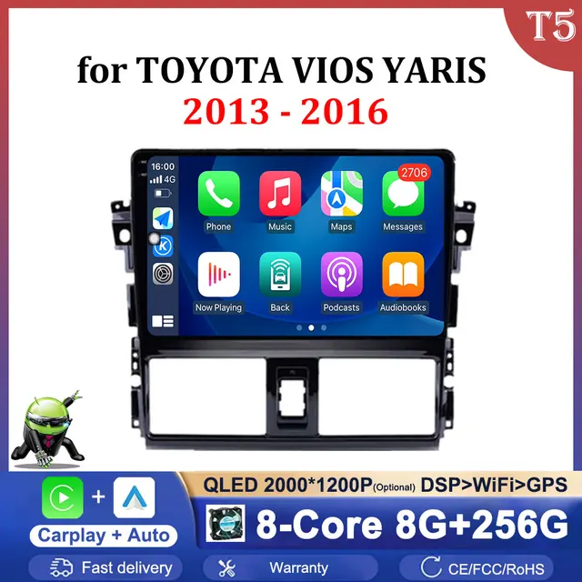 Car Radio Video Multimedia Player 10 '' Android OS for TOYOTA VIOS YARIS 2013 - 2016 GPS Navigation WiFi Bluetooth Button Lights