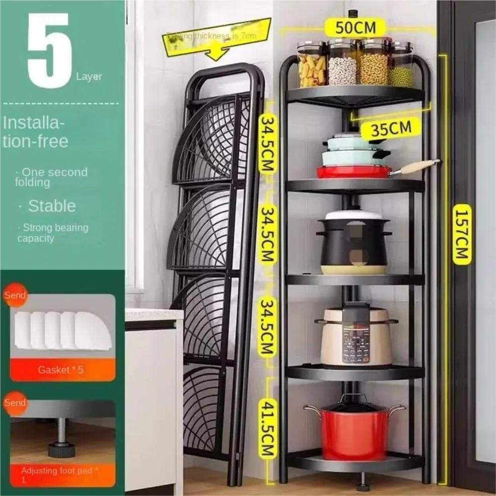 Corner Rack Foldable Corner Shelf Fan-Shaped Corner Storage Rack Steel Shelves 6
