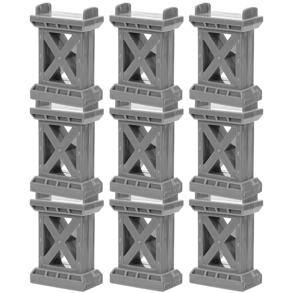 9Pcs Train Track Accessories Wooden Bridge Supports Gray Green Random Child Toy Trains Layout Stable System Compatible Brands