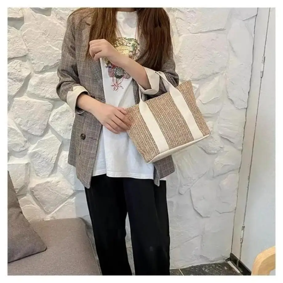 1 Pcs Single Shoulder Diagonal Cross Woven Bag Large Capacity Summer Women's Fresh Travel And Vacation Versatile Beach Bag