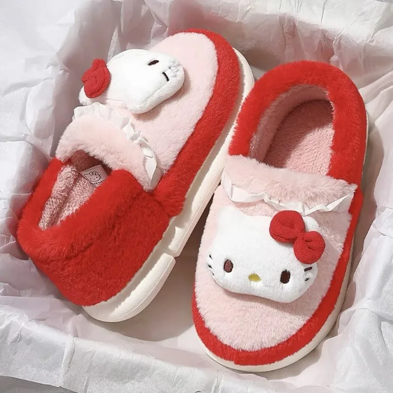

Kawaii Sanrio Cotton Slippers My Melody Kuromi Hello Kitty Cartoon Cute Keep Warm Plush Autumn Winter Home Shoes Girl Christmas
