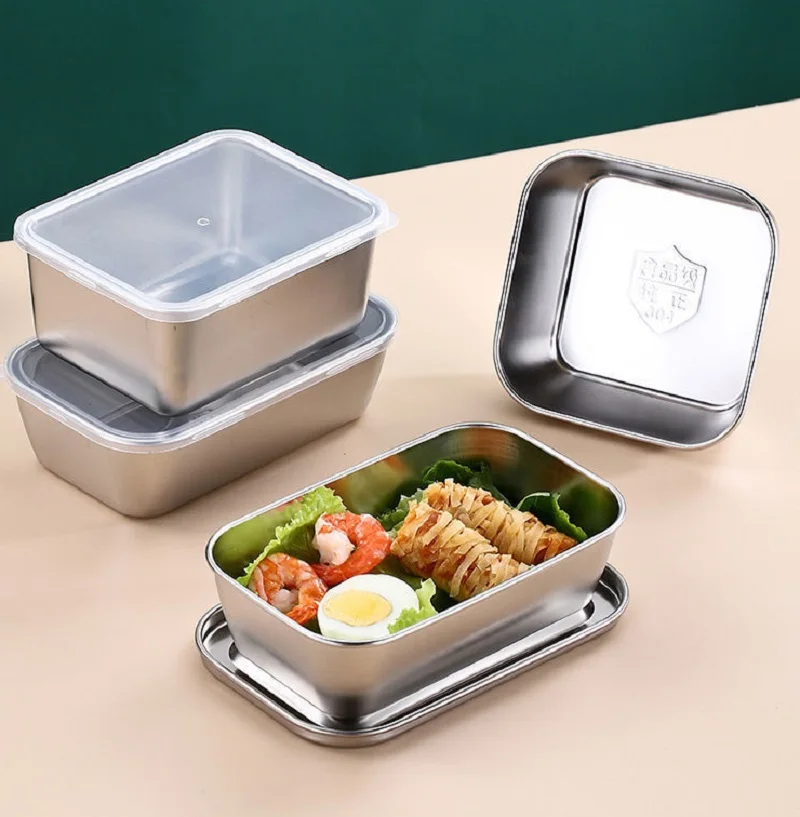 304FoodGradeStainlessSteelRefrigeratorStorageBoxWithLid