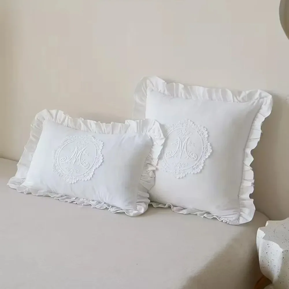 Komfortabler Kissenbezug mit Lotus-Rüschen, gewaschenes Material, französische Spitze, bestickter weicher Schlafzimmer-Kissenbezug – Detail 2