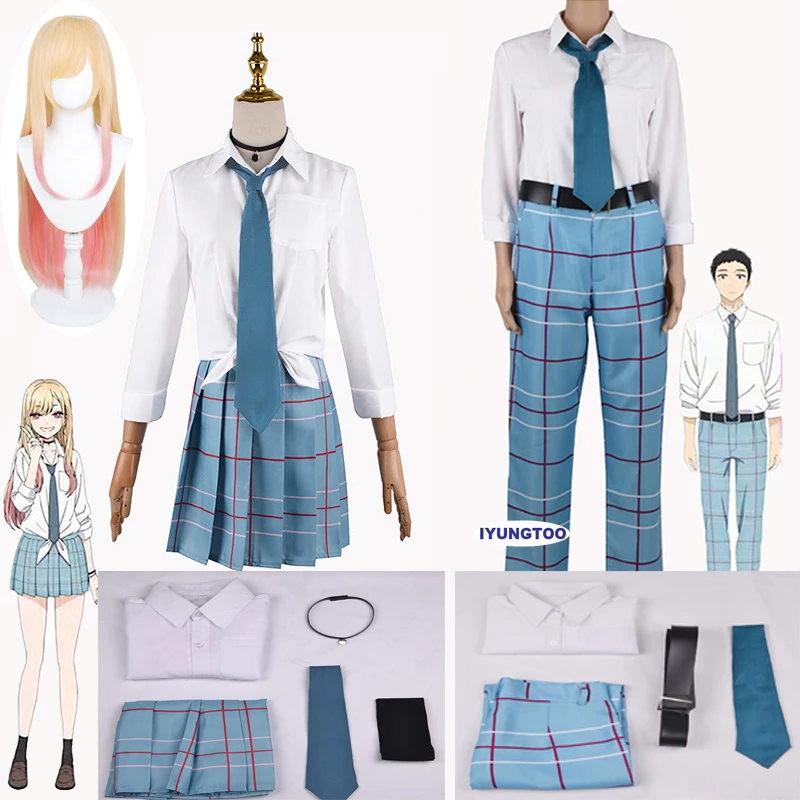 

Anime My Dress-Up Darling Marin Kitagawa Cosplay Costume Wigs School Uniform Skirt Outfits Wakana Gojo Halloween Carnival Suit