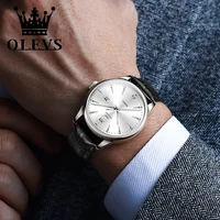 שעוני OLEVS יוקרתיים לעסקים עם רצועת עור מקורית, עמידים במים, איכות גבוהה, שעוני יד לגברים 5