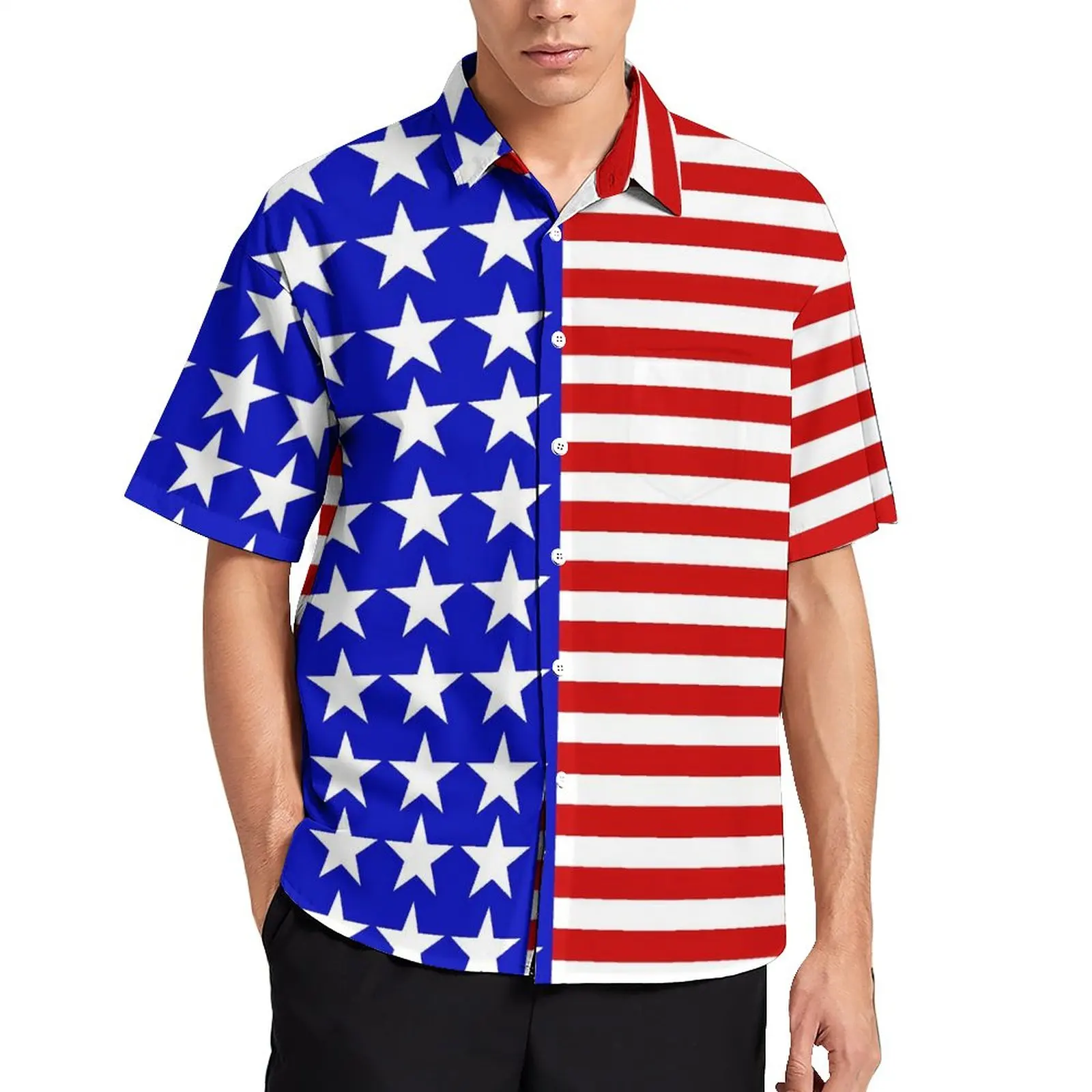 

USA American Flag Casual Shirt Stars And Stripes Beach Loose Shirt Hawaiian Y2K Blouses Short Sleeves Graphic Oversized Clothing