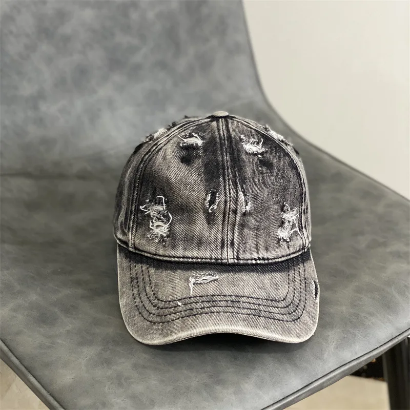 New Fashion Denim Cap Casual Washed Old Hole Jean Baseball Cap Vintage Men Blank Snapback Hat Women Hip Hop Cap Bone