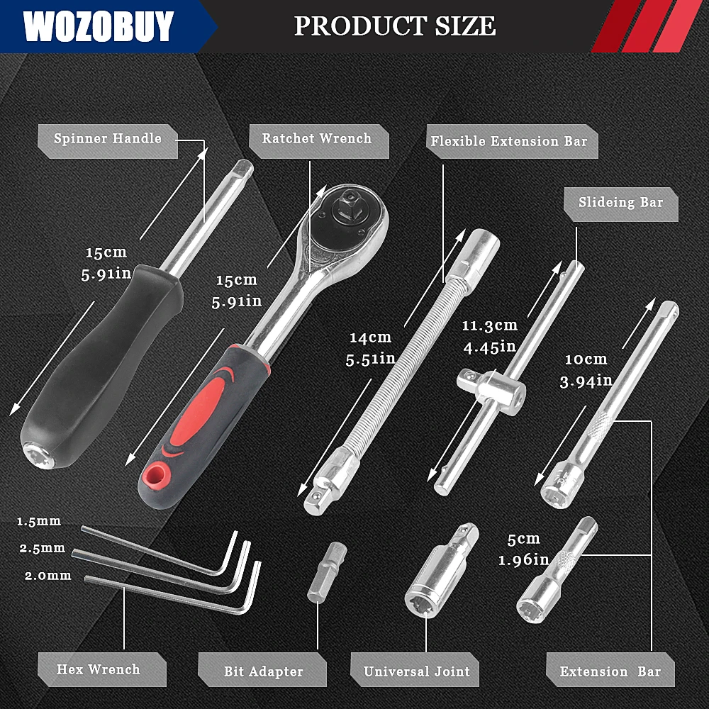 Socket Set, 46pcs 1/4 Inch Drive  Ratchet Socket - Image 5