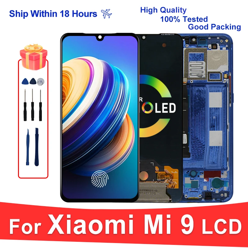 H&LYCYJ Display Bildschirm für Xiaomi Mi 9 TFT M1902F1G LCD Bildschirm Ersatz Assembly kit(Schwarz mit Rahmen,Ohne Fingerabdrücke