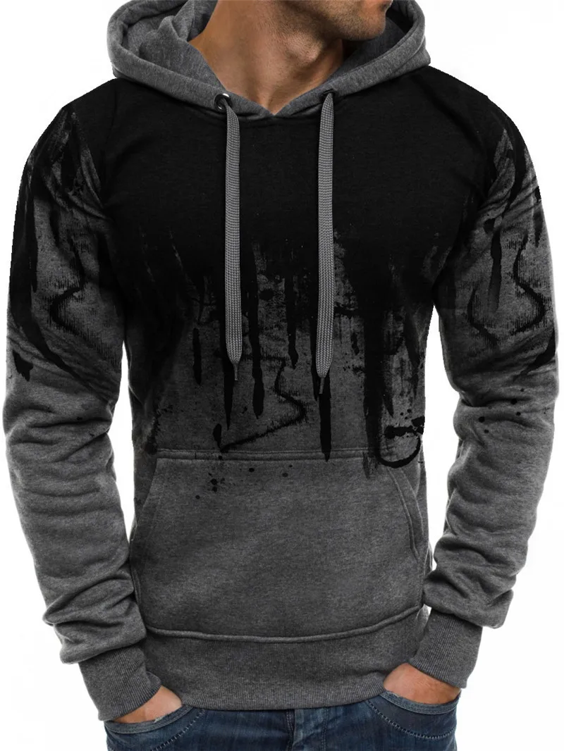 

2023 New Men's Pullover Hoodie Sweatshirt Gradient Print Daily Fitness Sportswear Casual Hoodies Oversize Sweatshirts White Gray