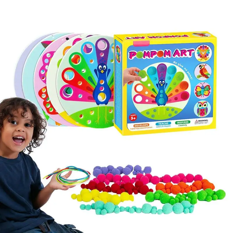

Montessori toys Fur Ball Puzzle Children DIY Pom Pom Paste Plush Arts Crafts Kit Boys Girls Handmade Toys Kids Educational Toys