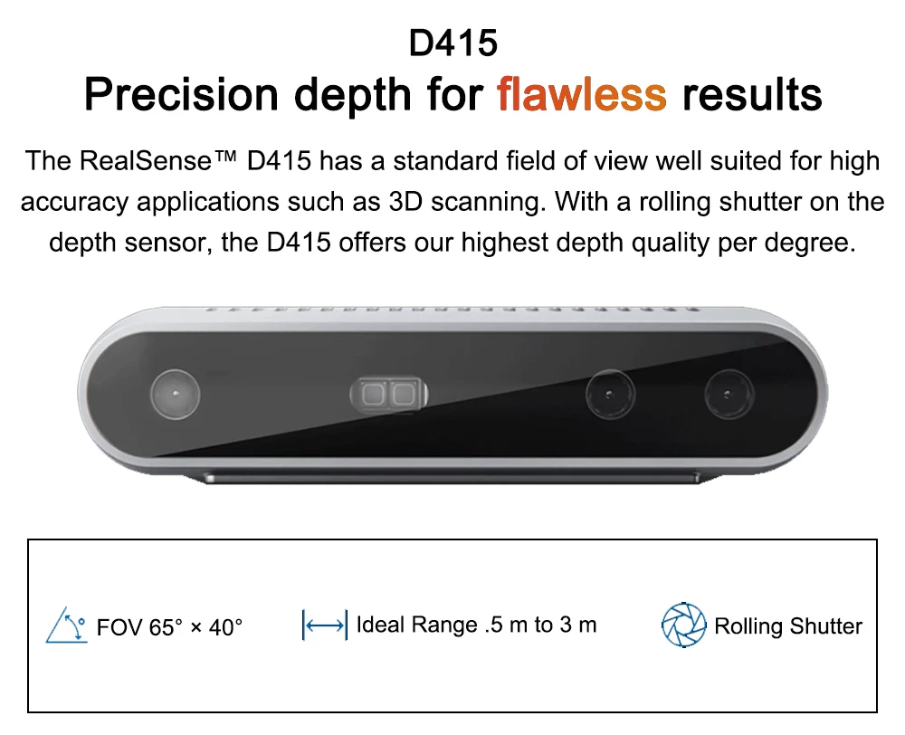 Intel RealSense Depth Camera D415 With IMU Rolling Shutter RGB Frame Rate 30fps