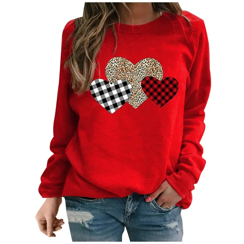 

Autumn Winter Women's Pullover Round Neck Solid Plaid Leopard Contrasting Colors Long Sleeve Hoodies Loose Fashion Casual Tops