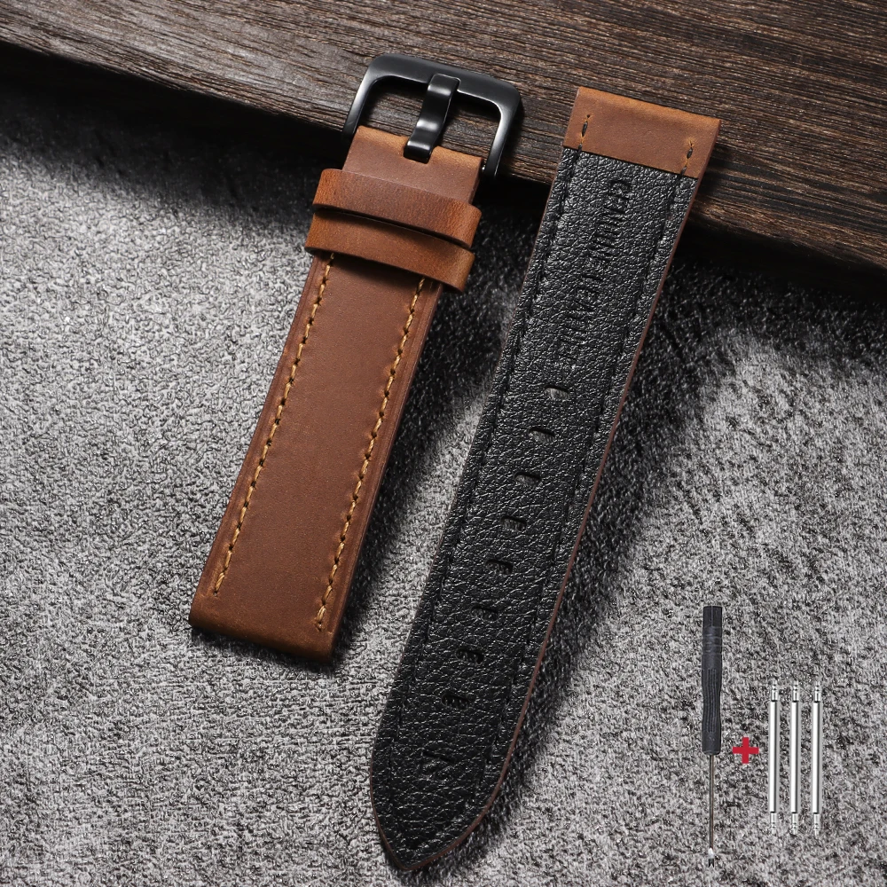 Premium Calfskin Leather Watch Strap - Dark Brown, Black, Blue