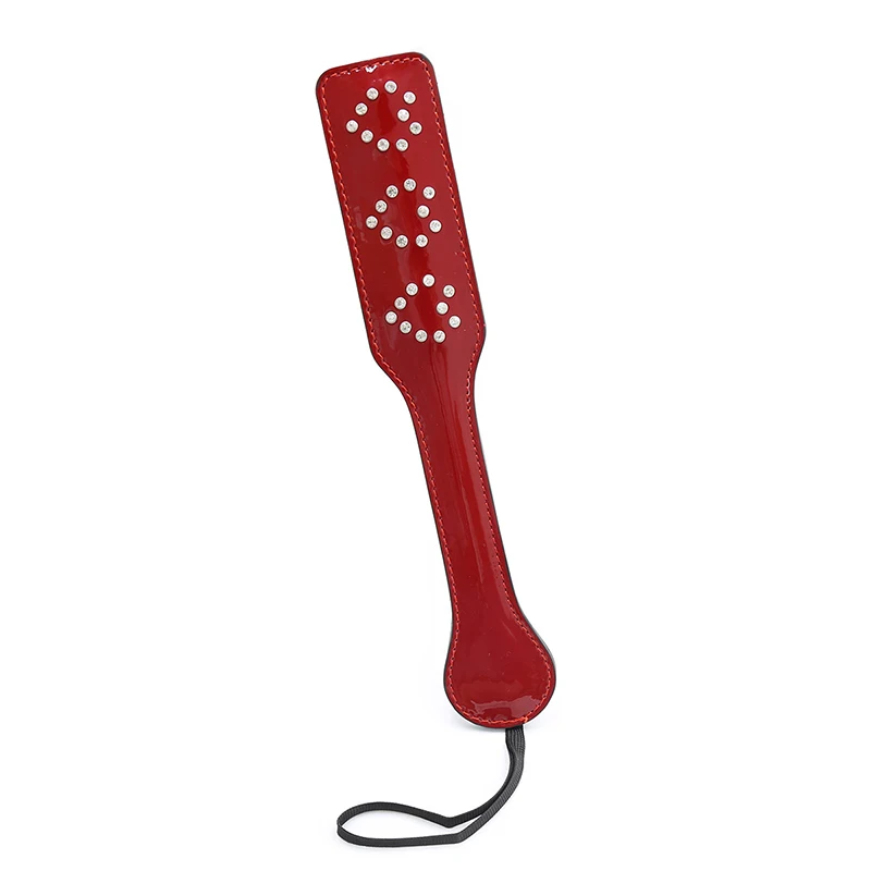 32cm Wine Red Glossy Leather Ellipse Paddle Riding Crops Flogger Horsewhips Spikes 5.4cm Wide Spanking Paddle Slapper