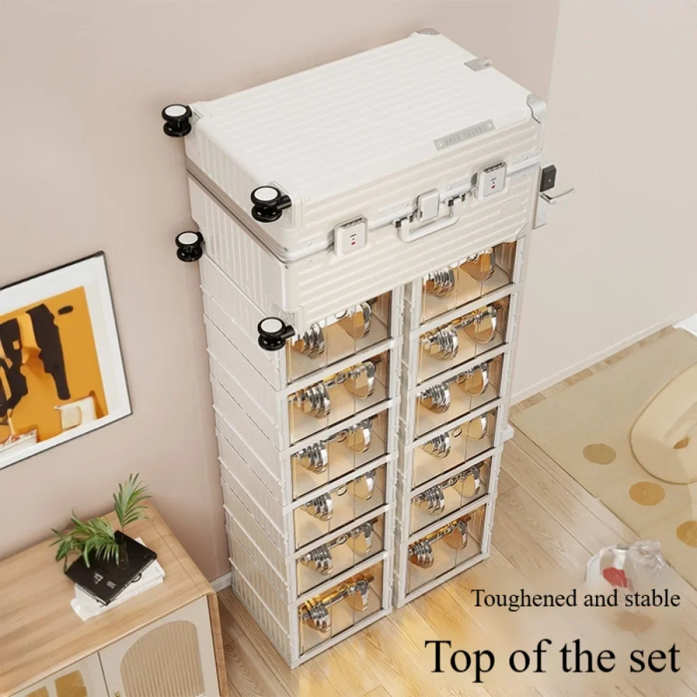Stackable Foldable 6 Layer Shoes Box Transparent Sneaker Shoe Storage Organizers Box Dustproof High-top Cabinet Shoe Rack Shelf