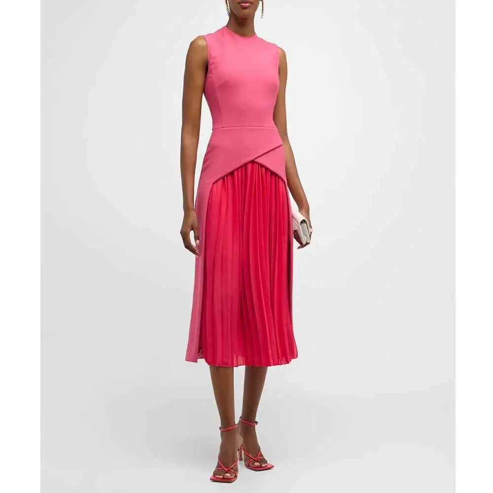 

Flora Dress Pink Chiffon O-Neck Tea-length Dress Special Occasion Pleated A-line Skirt Evening Gown Saudi Arabia Porm Dress