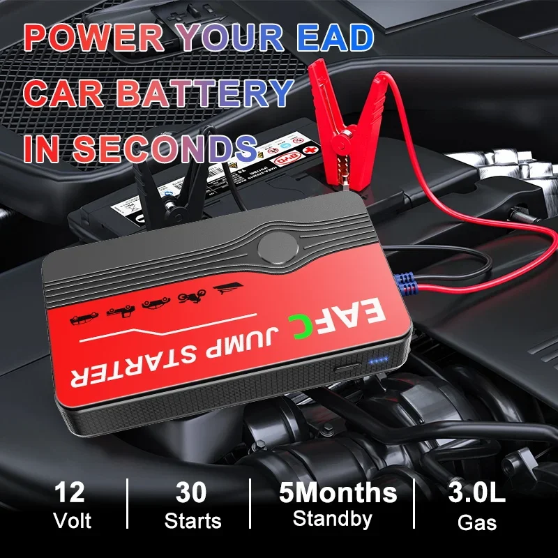 Car Battery Jump Starter 2000A/1200A Fast Charger Power Bank for 12V Car Emergency Starter with LED Light Auto Booster