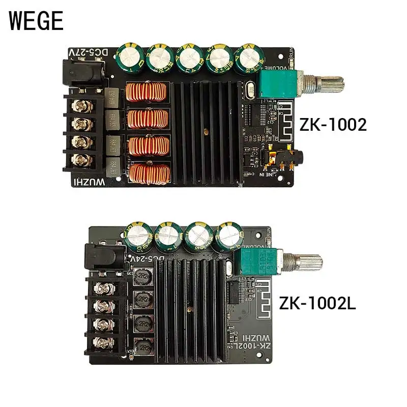 WEGE ZK-1002 1002L 2*100W TPA3116D2 BT5.0 Mini Audio Power Digital Amplifier Board HIFI 2.0 Channels AMP AUX Stereo Wuzhi Audio