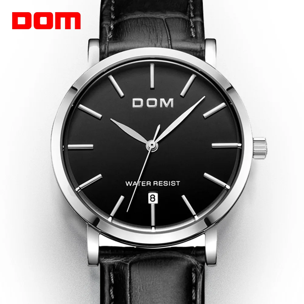 Dom Watch Ultra-thin dial waterproof fashion leather strap quartz men's watch M-259L
