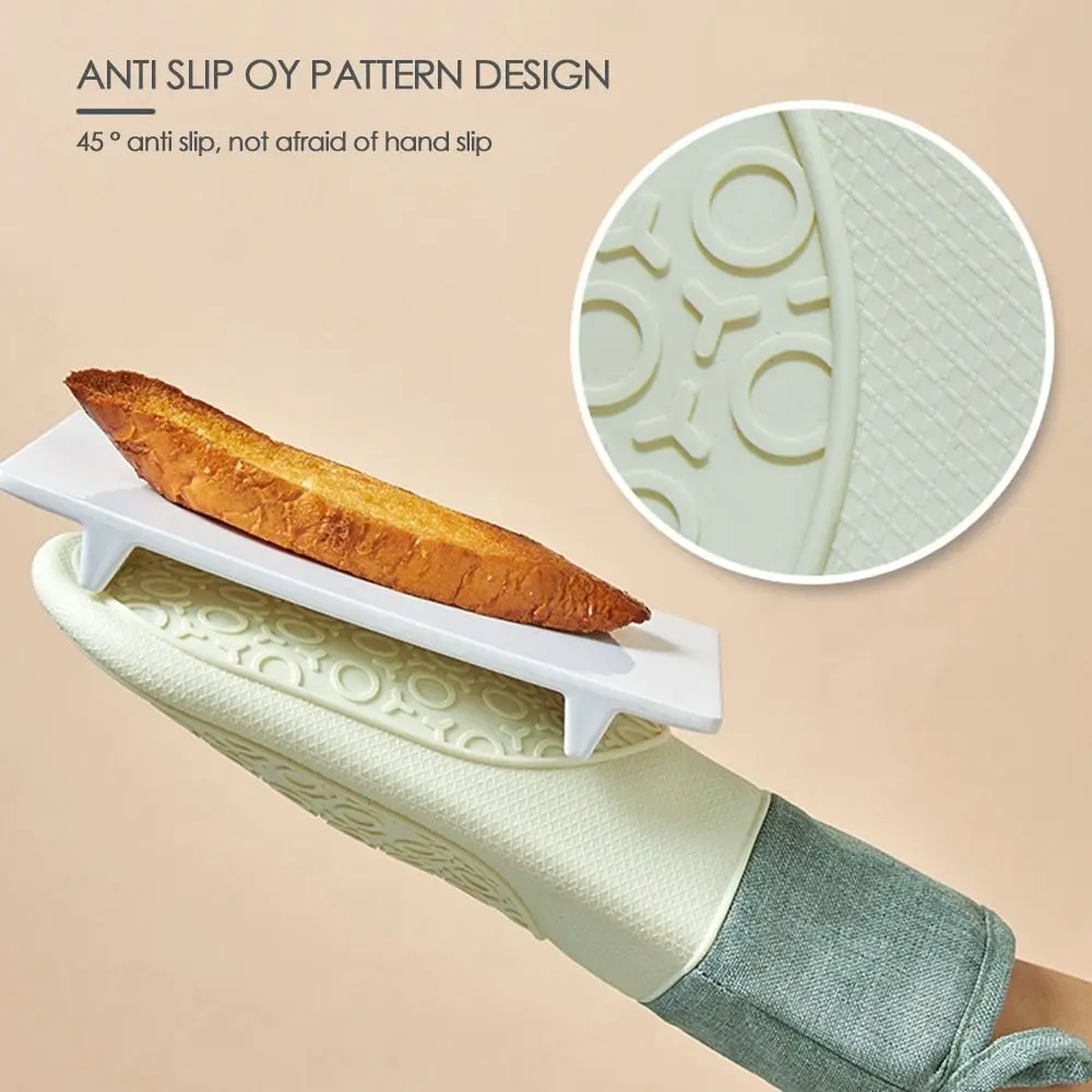 Soft Lining Heat Silicone Oven Mitt Heat Insulation Thickened Cotton Kitchen Mitten Anti-Scalding Household Glove Cooking