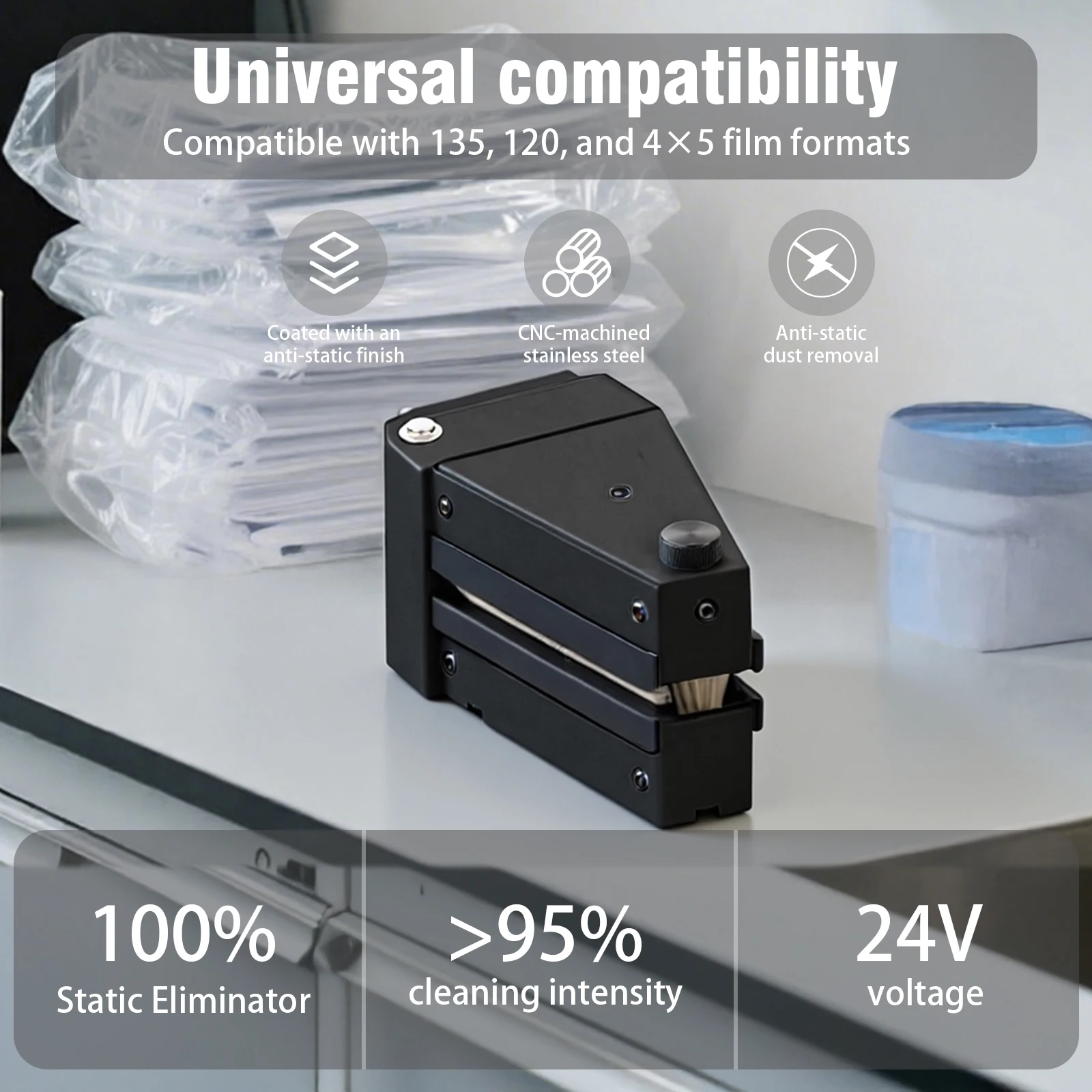 블랙 전문가용 전기 필름 정전기 방지 먼지 제거기 조절 가능한 브러시 압력 다크룸 사진 클리너 120 135 4X5 필름용