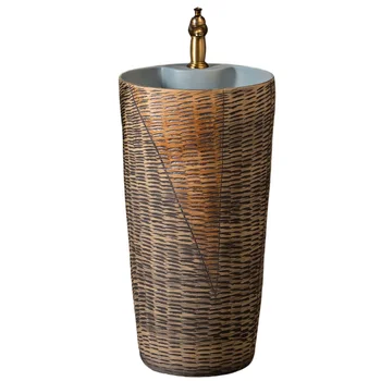 อ่างล้างหน้าแบบเสาระเบียงในครัวเรือน อ่างล้างหน้าแบบเสาเซรามิก อ่างล้างมือของโรงแรม อ่างล้างหน้าแบบสูงจากพื้นจรดเพดาน 1