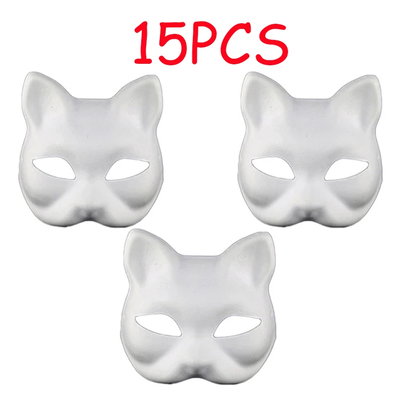 Therian Masks White Cat Masks Blank DIY Halloween Mask Animal Half Facemasks Masquerade Cosplay Party 3/6/9/12/15PCS halloween mask masquerade mask party masks face mask 3d face masks