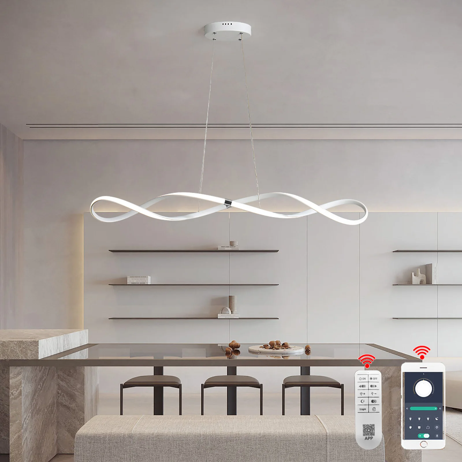 Pendant Light Dimmable Ceiling hanging lamp Led Cahndeliers Dining room Kitchen Black/White lustre L100cm W/remote pendant lights pendant lamp chandelier lighting