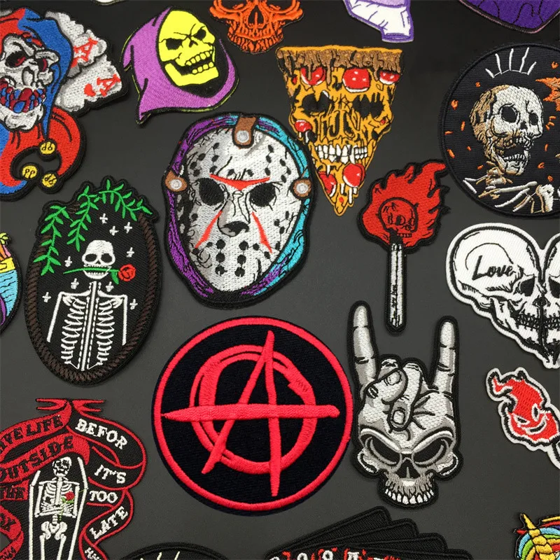 Rock Punk Clothes Patches Embroidered Diy Iron on Patches for Clothing Jacket Badges Sewing Stickers Skull Applique Punk Patches