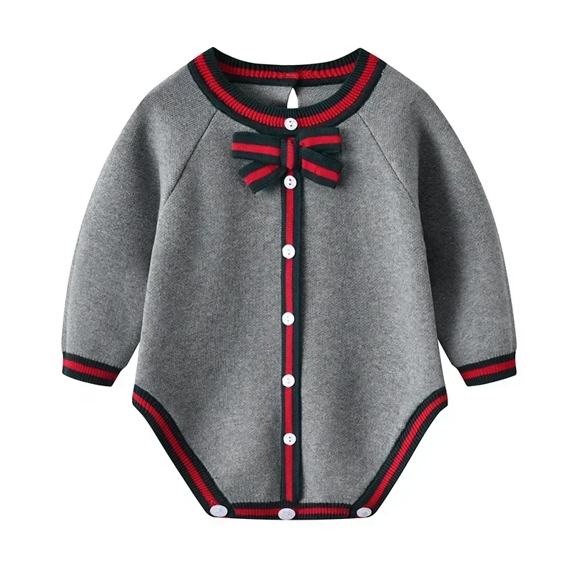 

Baby Girl Boy Fall Jumpsuit Fashion Bow Tie Knitted Newborn Body Suits Tops for Infant Boys Girls 0-24 Months