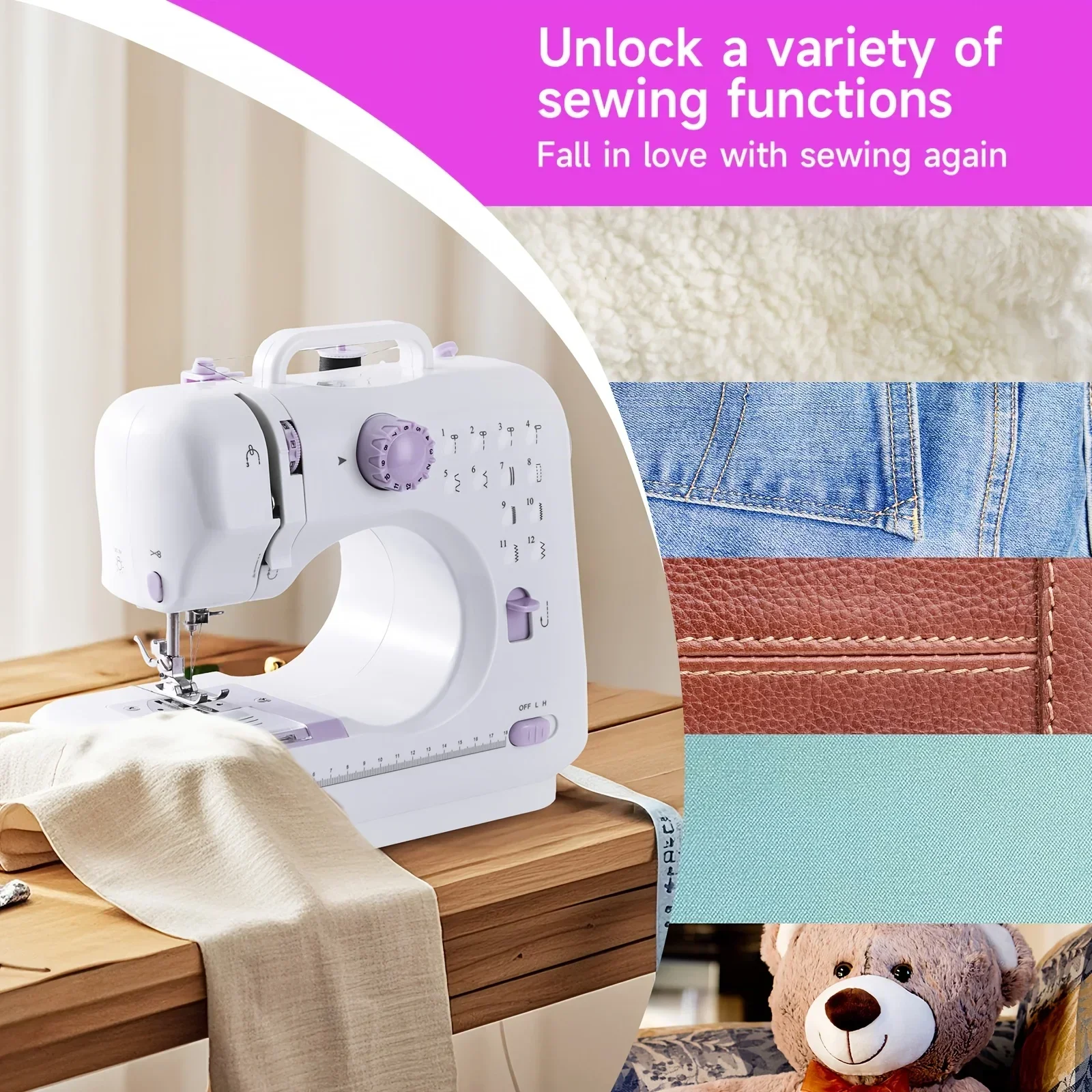 New 2025-Portable Electric Sewing Machine Pro With 12 Stitches Patterns,  Multifunctional Home Sewing Machine Parents sewing 2