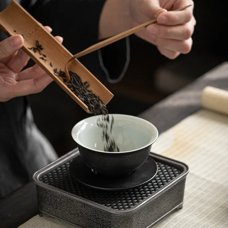 200ml Japanese Style Black Pottery Gaiwan Ceramic Tea Bowl Household Coarse Pottery Hand Grasp Bowl Kung Fu Tea Set Cup Gift