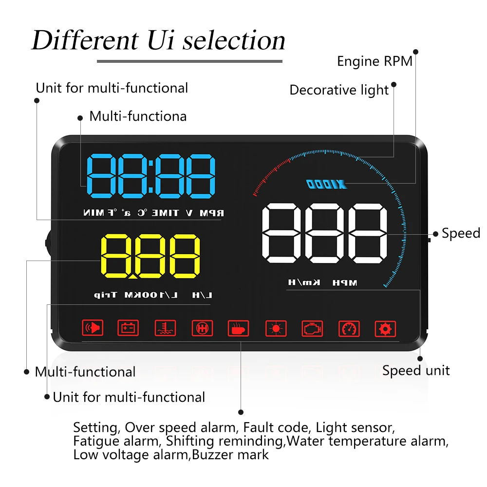 WYING A9 OBD2 ٱ  ÷, HUD ũ, ڵ ׼,   , ӵ ˶, MPH KMH