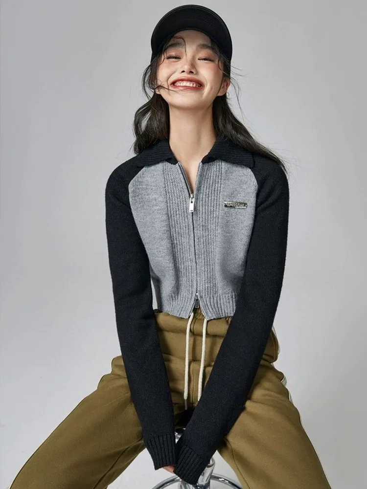 Tonngirls American Retro Knit Cardigan Women Patchwork Slim