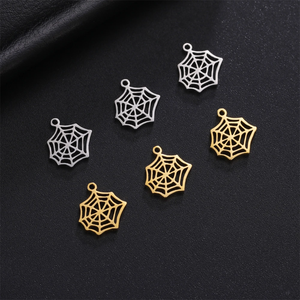 5 teile/los Edelstahl Spinnennetz winzige Anhänger DIY Halskette Armband Ohrringe Charms für Schmuck herstellung Zubehör Großhandel – Detail 10