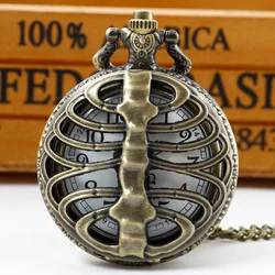 Interesting Hollow Fishbone Shaped Quartz Pocket Watch Bronze Necklace Halloween Gifts For Men And Children CF1098
